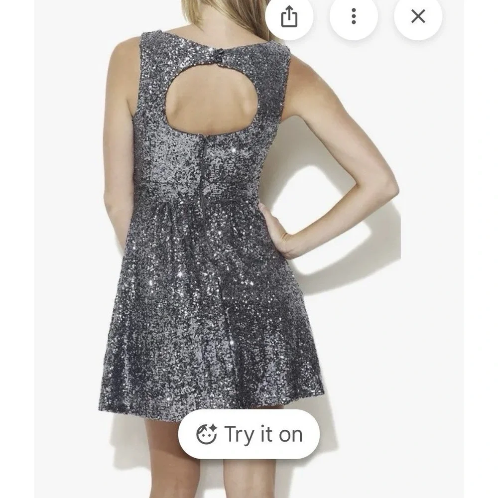 Arden B Sequin Dress Size S Gunmetal Silver Full Skirt